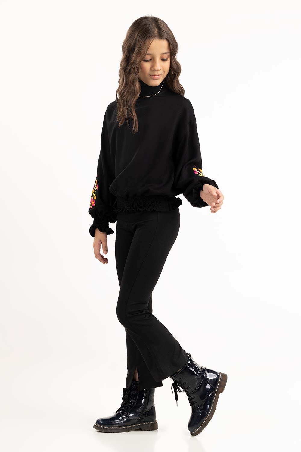 Junior Girl Black Woven Blouse 224-414-026