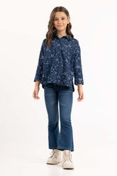 Junior Girl Blue Woven Shirt 224-417-015