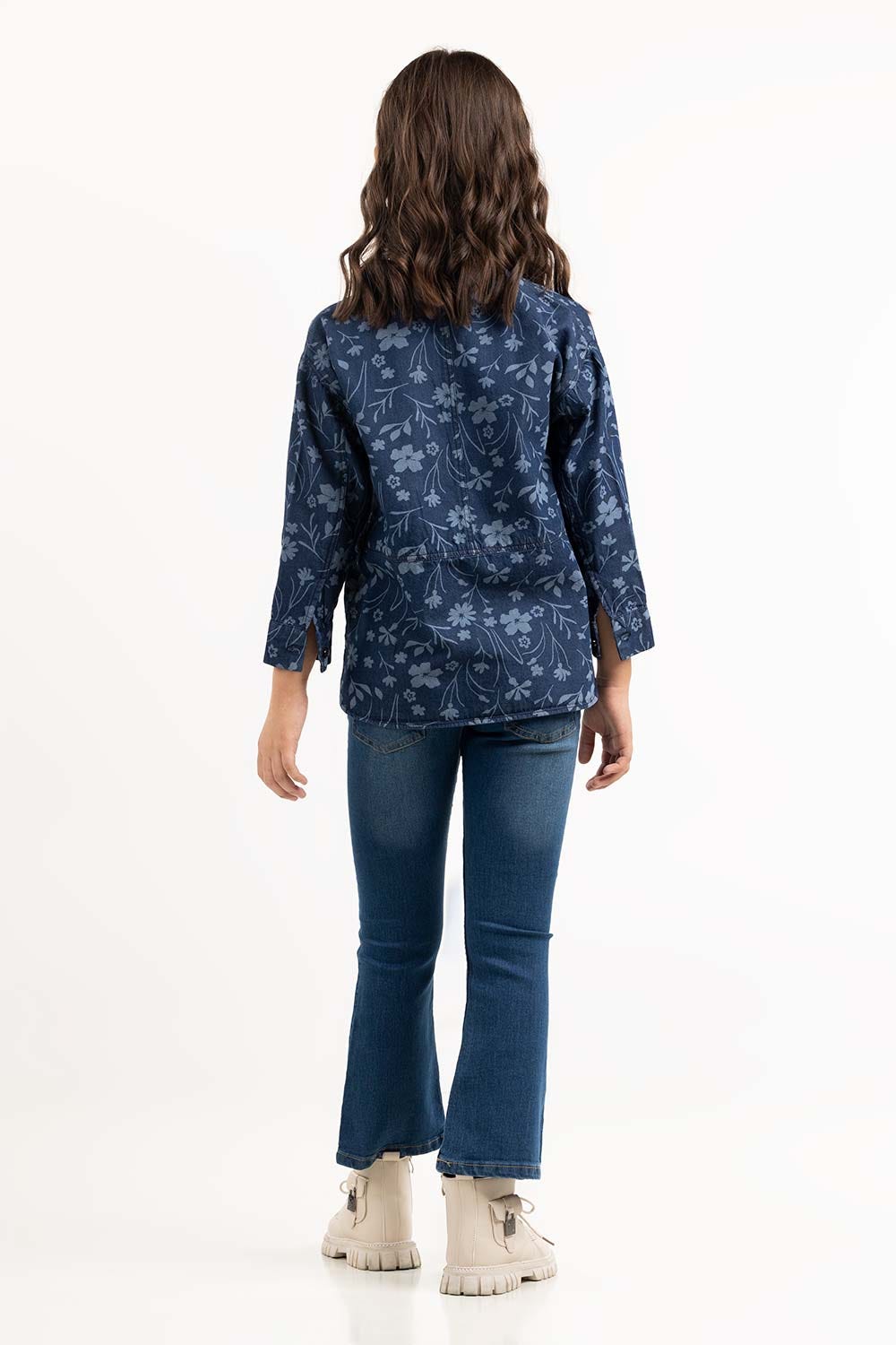 Junior Girl Blue Woven Shirt 224-417-015