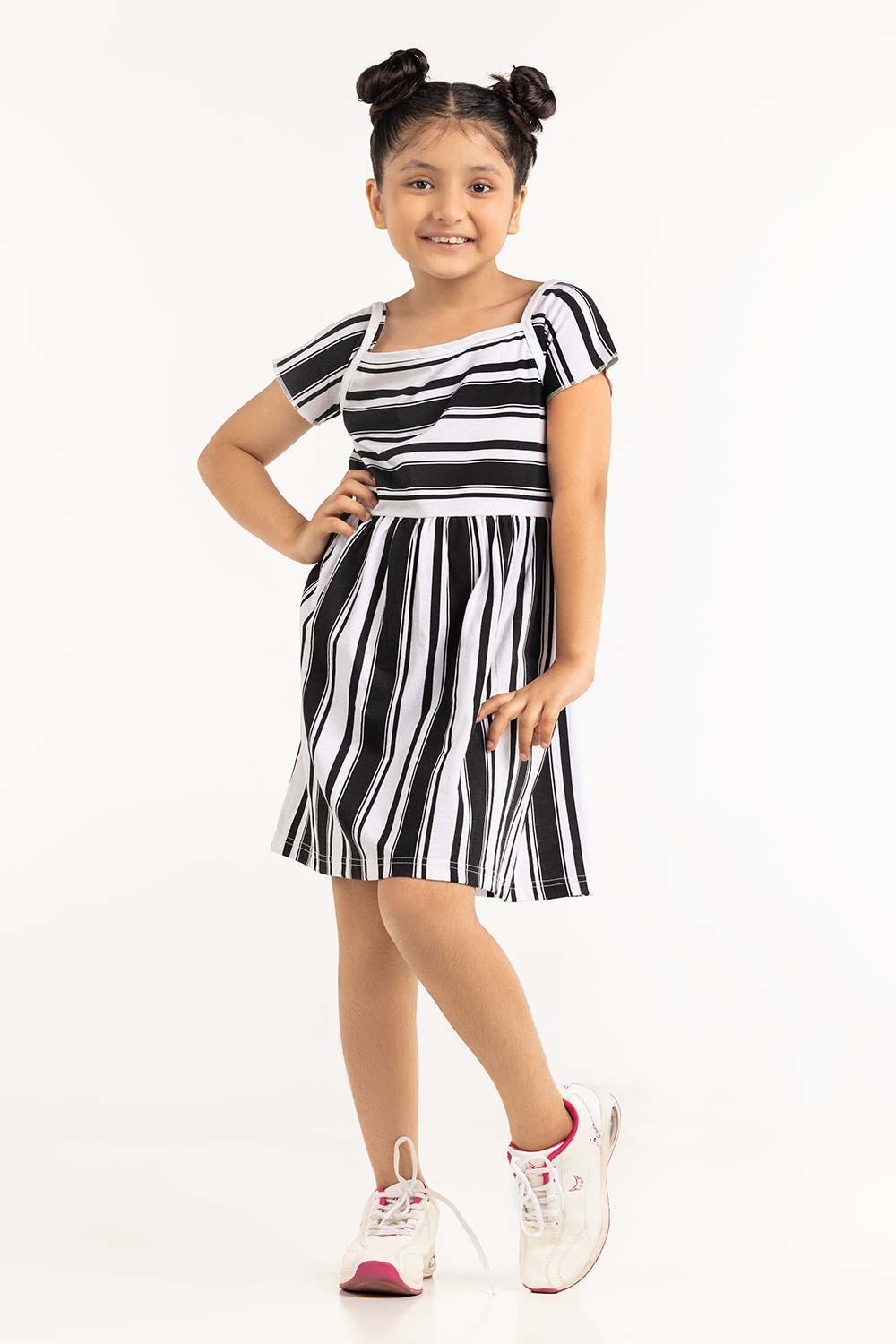 Junior Girl White And Black Dress 231-414-001
