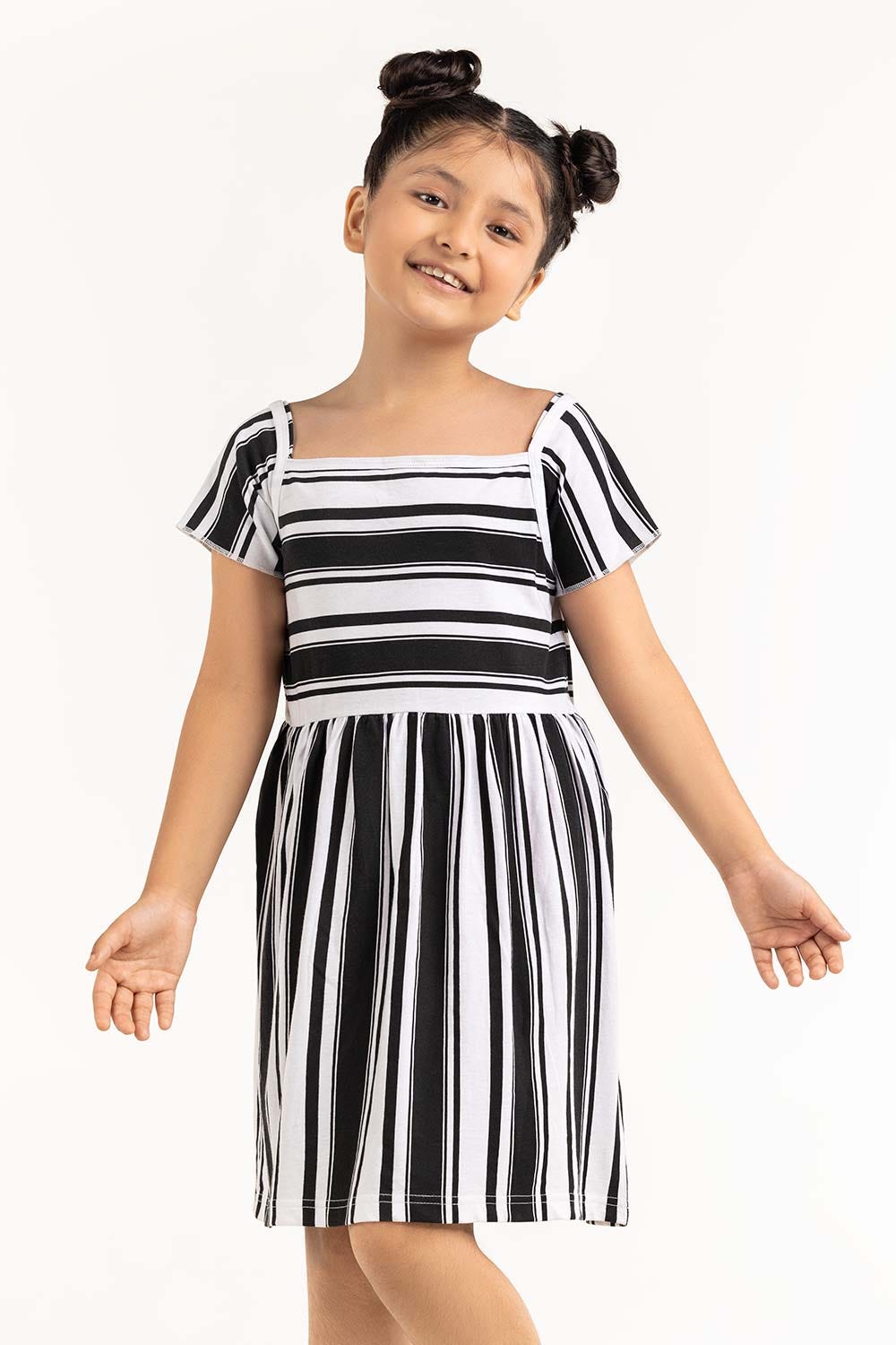 Junior Girl White And Black Dress 231-414-001