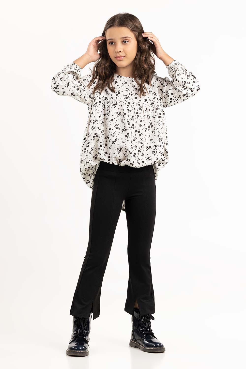 Junior Girl White Woven Shirt 224-417-023