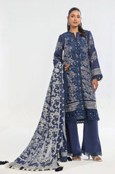 3 Piece Unstitched Embroidered Swiss Voile Suit with Lacquer Printed Chiffon Dupatta LSV-52001