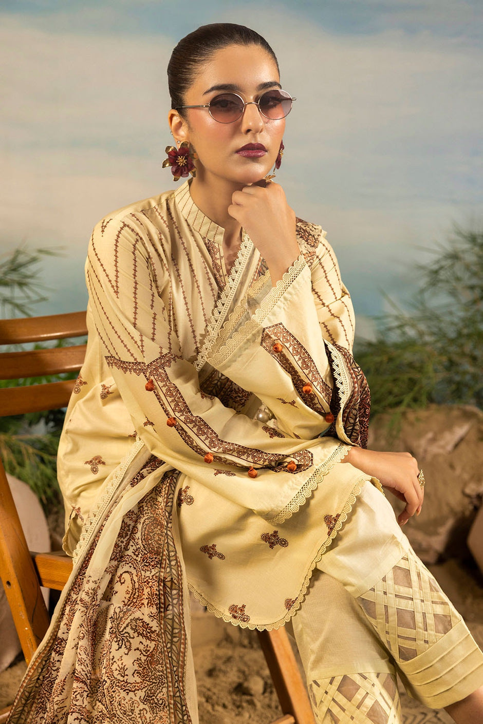 3 Piece Unstitched Printed Lawn Suit with Printed Chiffon Dupatta
