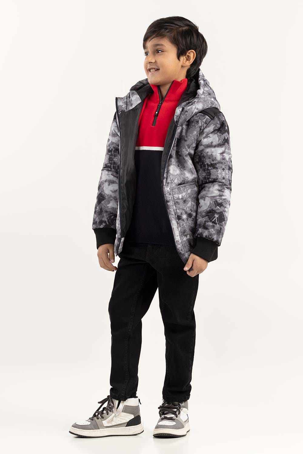 Toddler Boy Light Grey Puffer Hooded Jacket 224-310-062