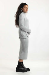 Grey Knit Skirt with Slit LP-577 Bottom