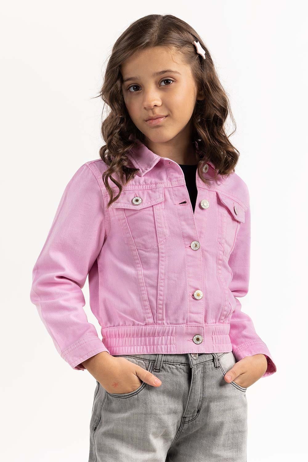 Girls Light Pink Non Denim Jacket 224-410-054