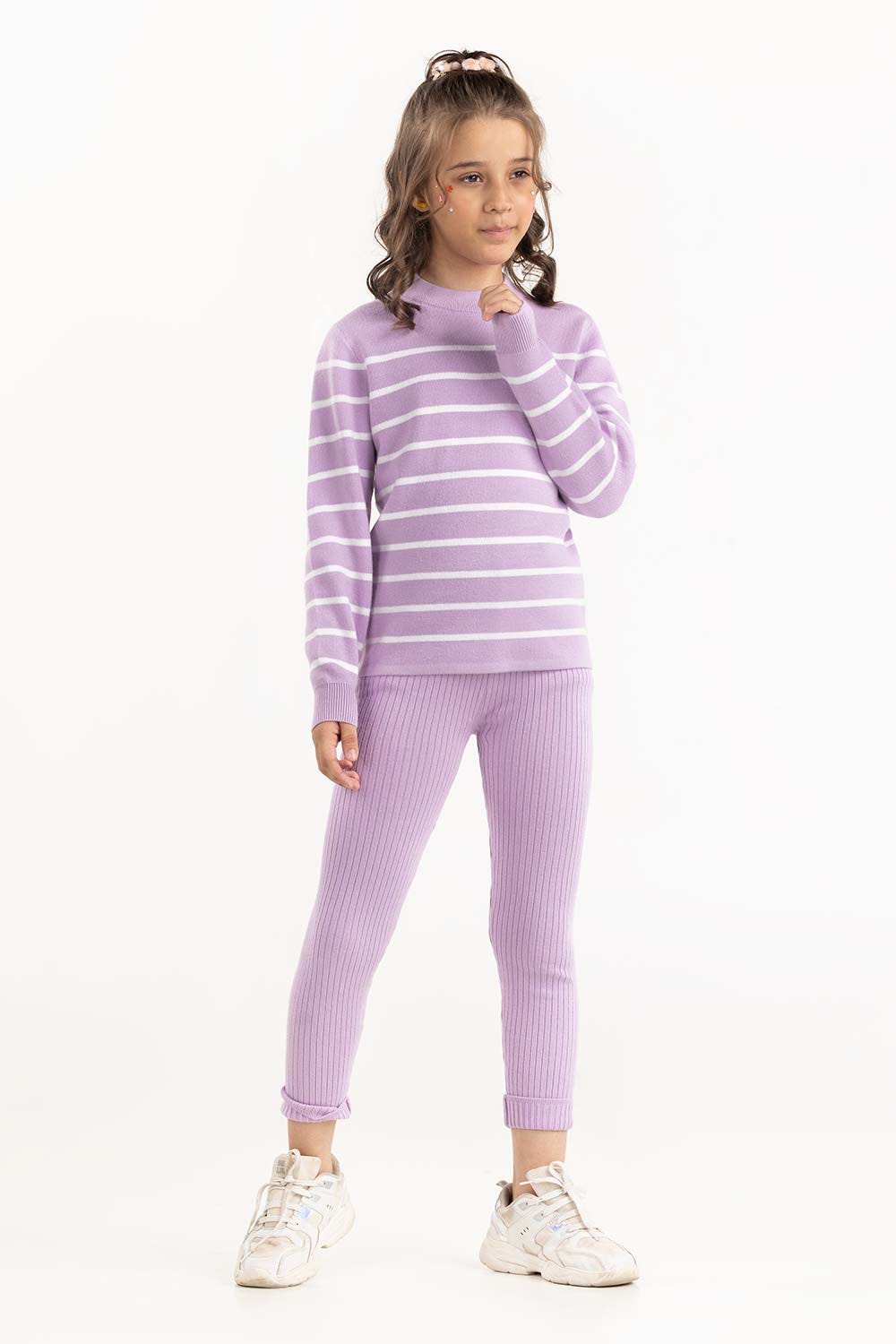 Junior Girl Light Purple Ribbed Knit Legging 224-416-302