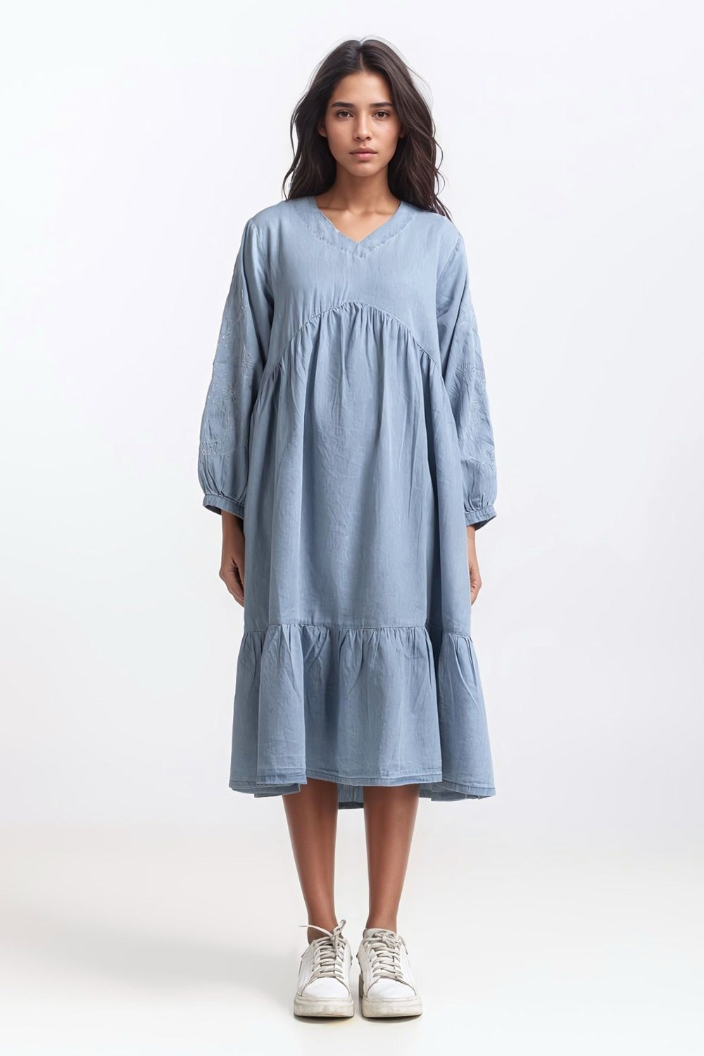 Light Weight Denim V-Dress WM-DRS-SS24-115