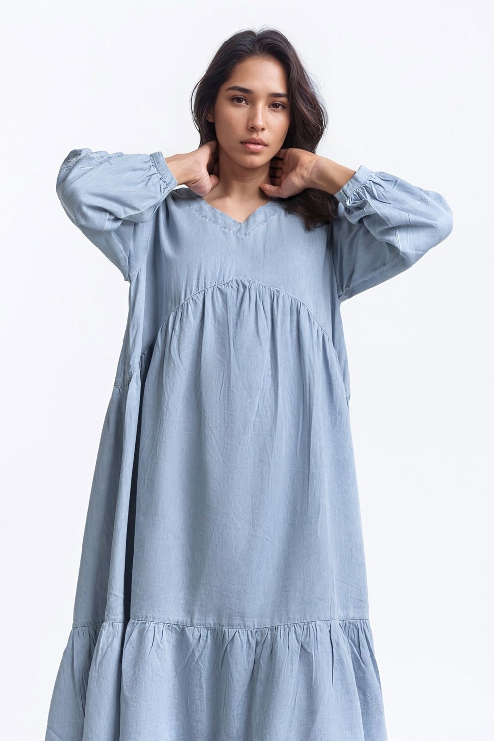 Light Weight Denim V-Dress WM-DRS-SS24-115