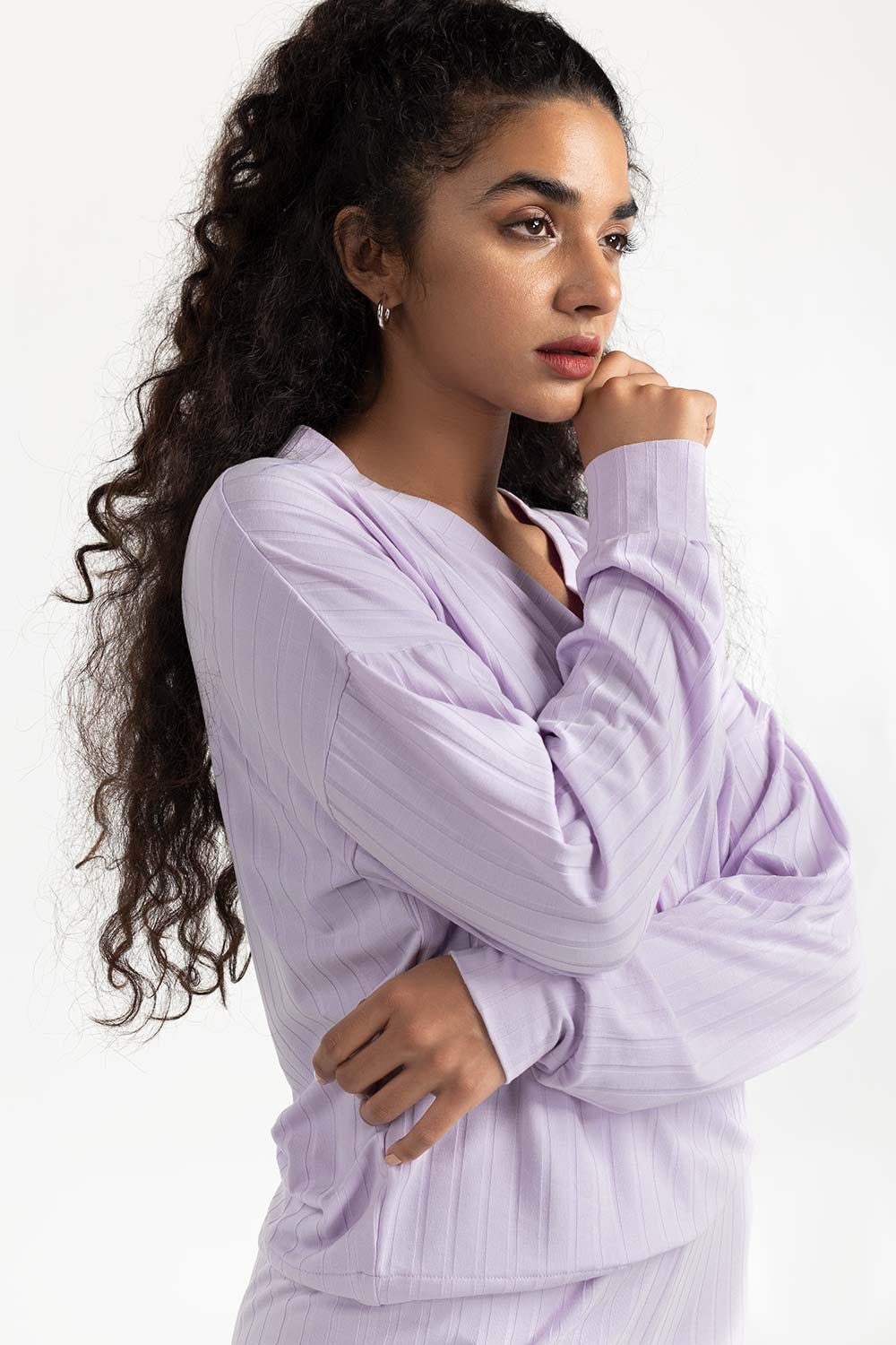 Lilac Loose Fit V-Neck Top 224-216-311 T