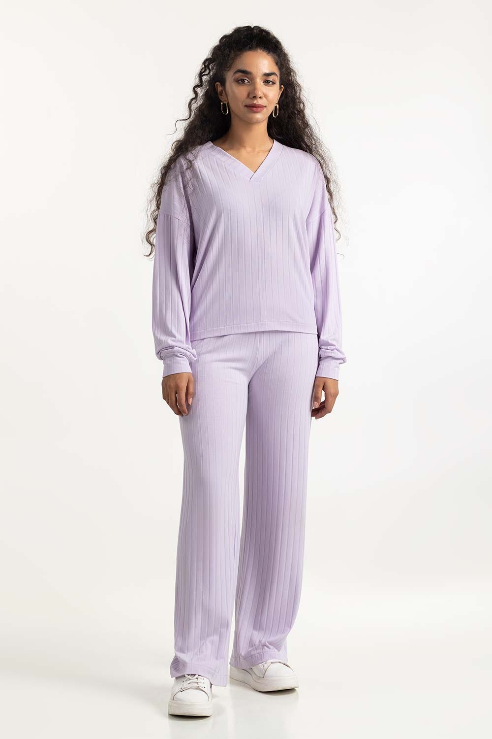 Lilac Loose Fit V-Neck Top 224-216-311 T