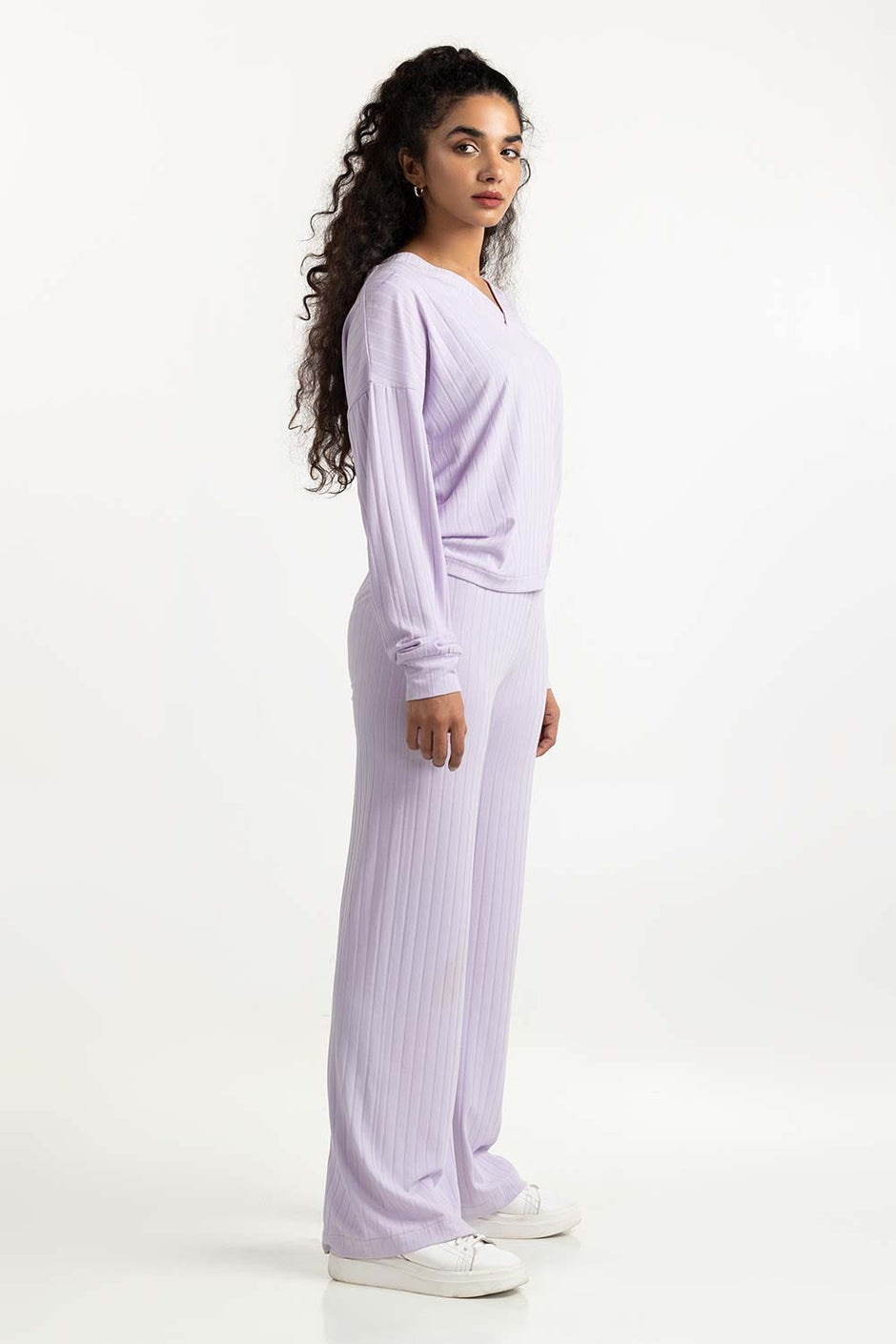 Lilac Loose Fit V-Neck Top 224-216-311 T