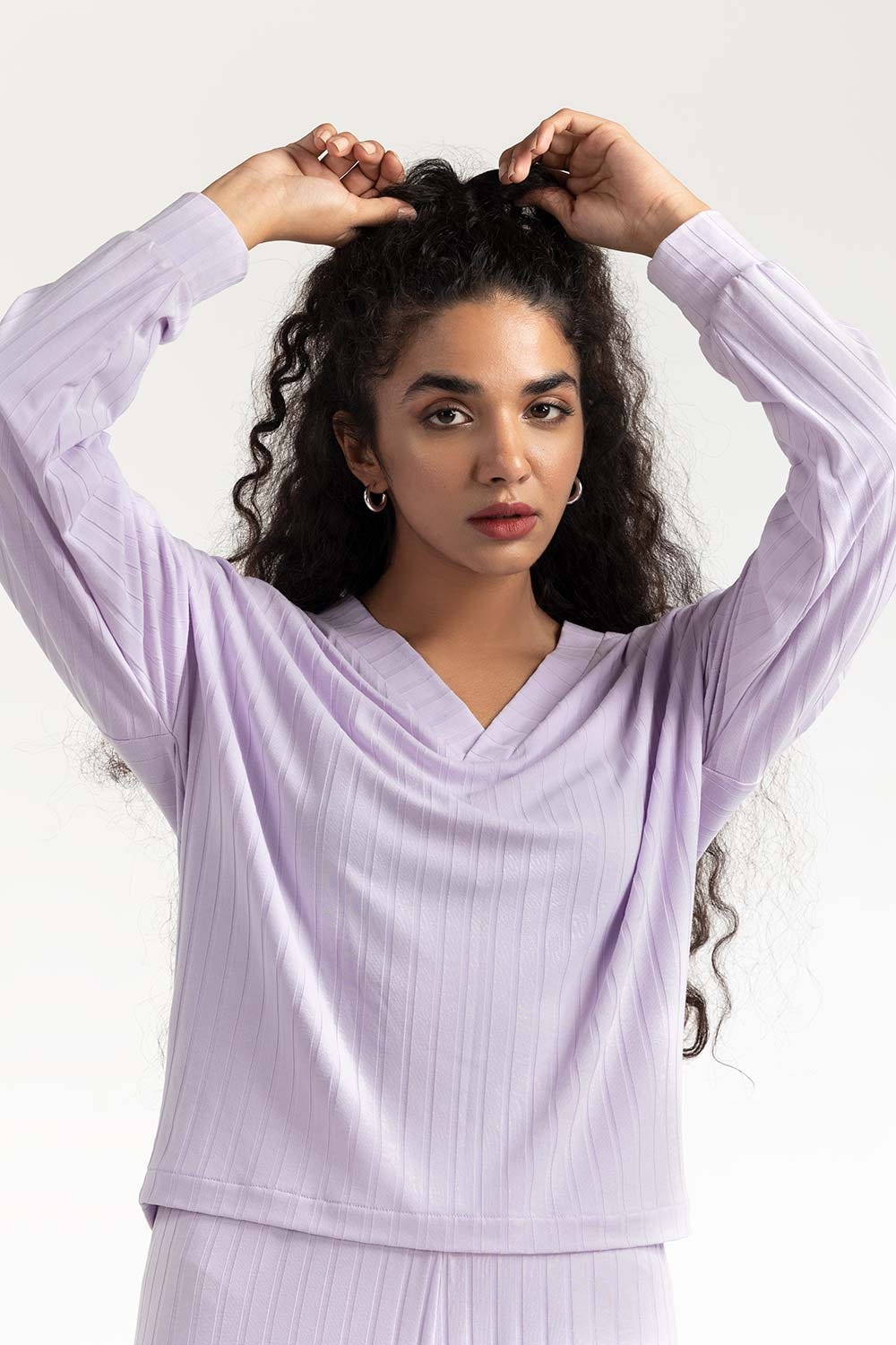 Lilac Loose Fit V-Neck Top 224-216-311 T