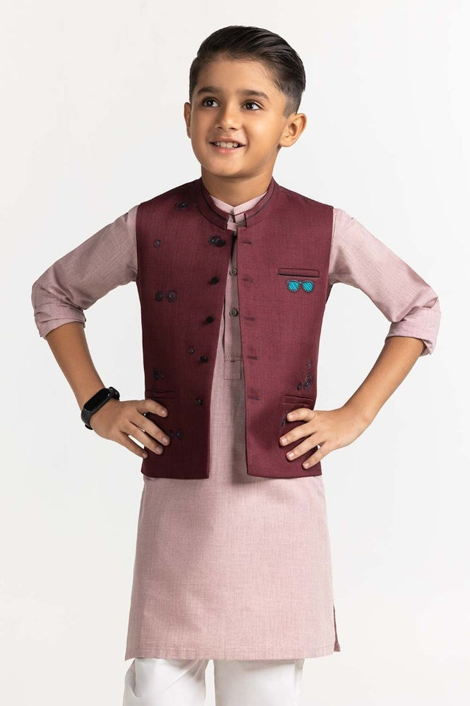 Maroon Embroidered Waist Coat KWC-PD23-009