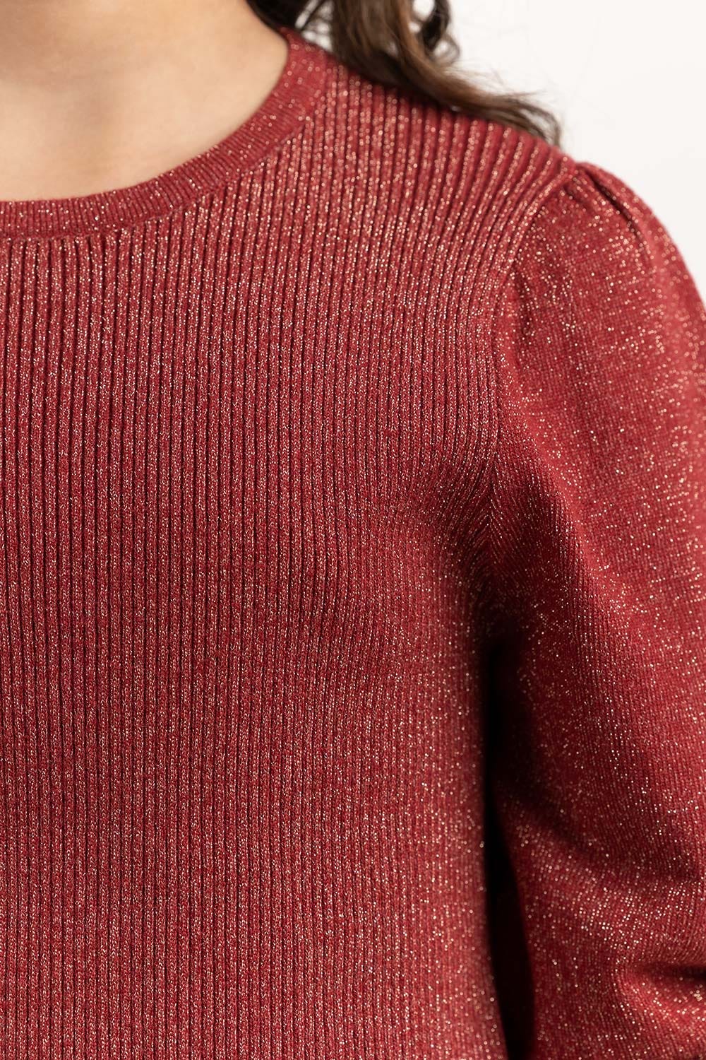 Junior Girl Maroon Knit Sweater 224-411-033