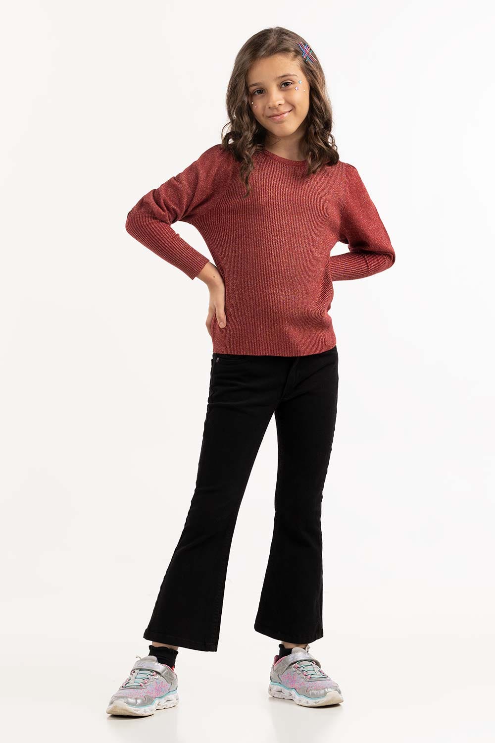 Junior Girl Maroon Knit Sweater 224-411-033