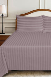 Mauve Light Stripe Satin T-250 Bed Sheet Set