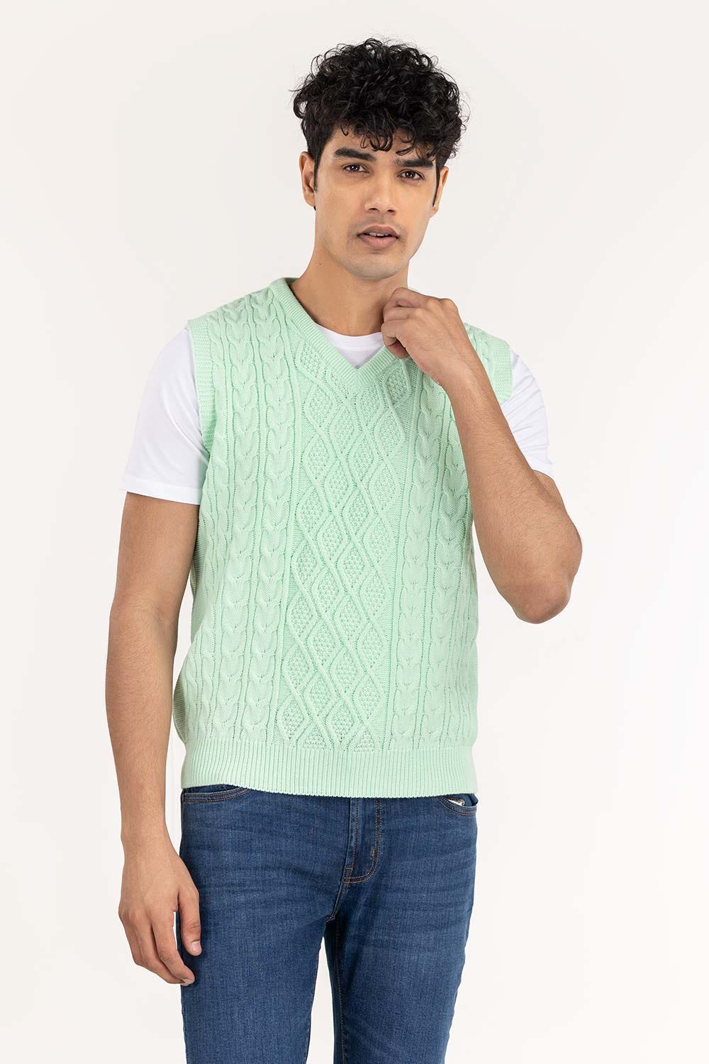 Mint Cabling SleeveLess Sweater SWT-FSLVN22-117-1