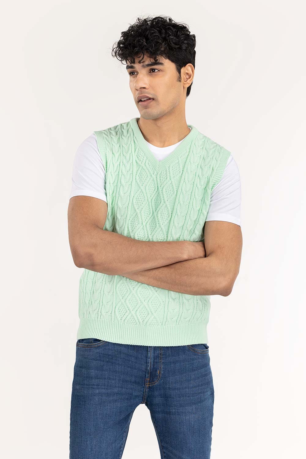 Mint Cabling SleeveLess Sweater SWT-FSLVN22-117-1
