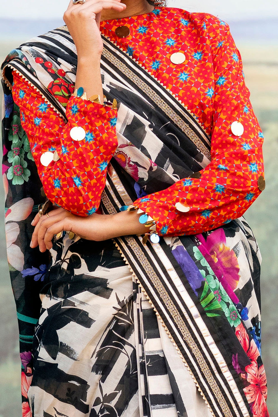 3 Piece Unstitched Denting Lawn Saree