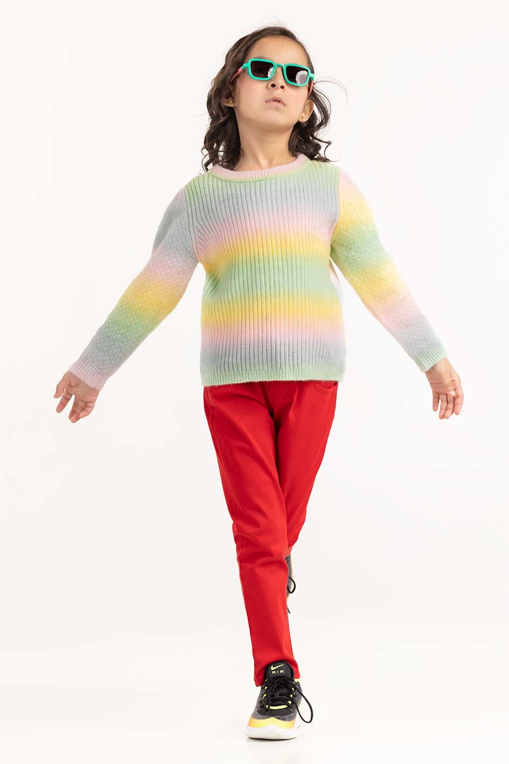 Toddler Girl Multi-Colored Knit Sweater With Crew Neck 224-611-012