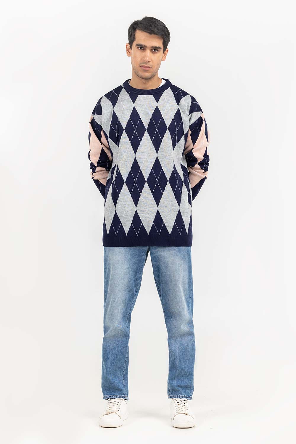 Multi Color Argyle Oversized Sweater SWT-FFSOS22-114