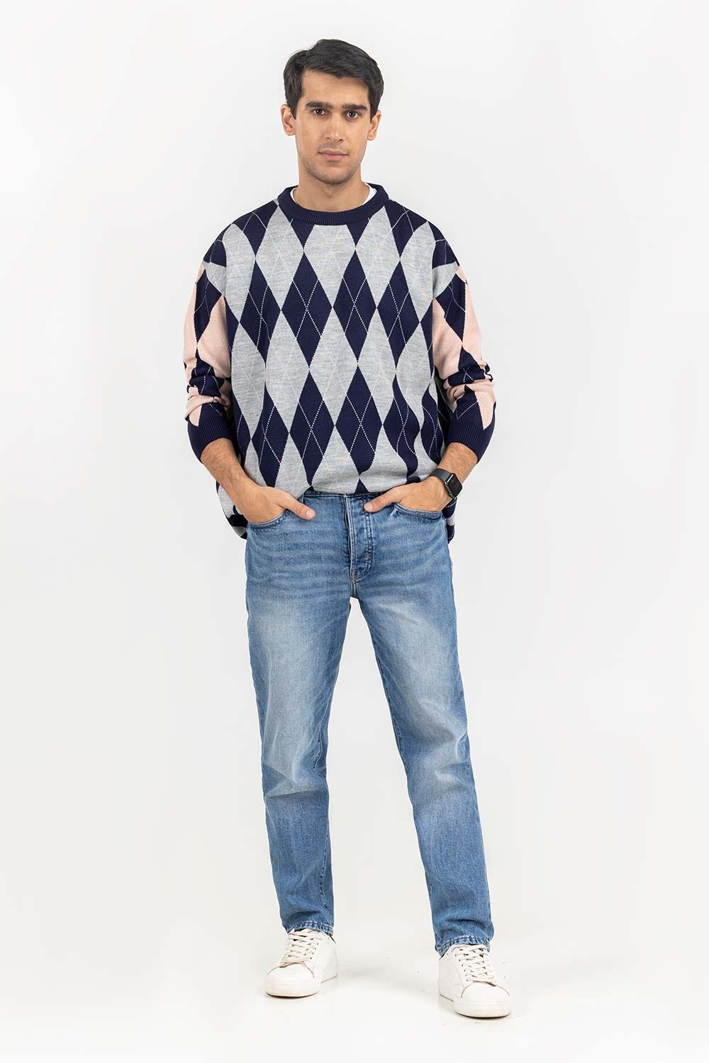 Multi Color Argyle Oversized Sweater SWT-FFSOS22-114