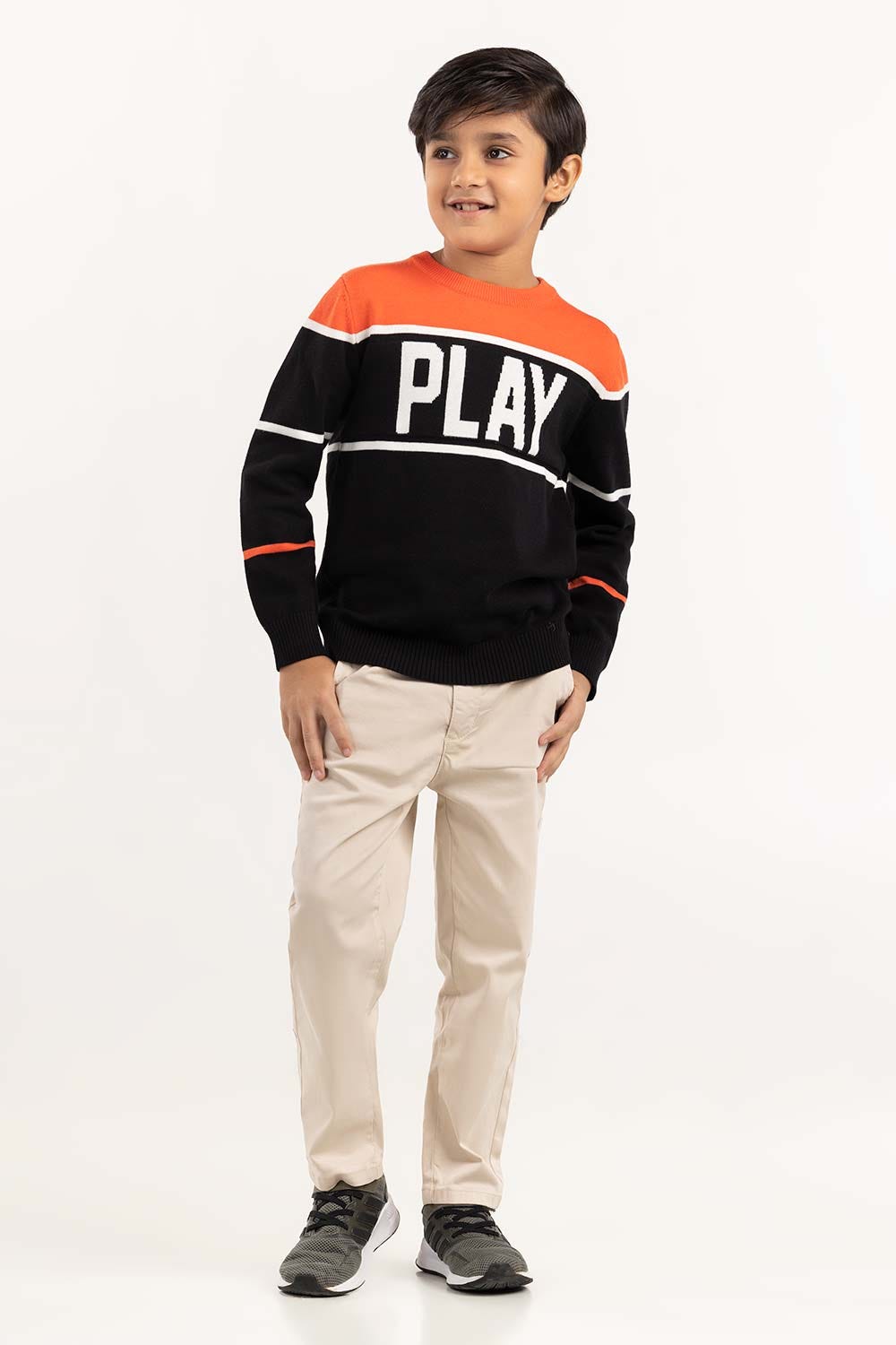 Junior Boy Multi Color Block Knit Sweater 224-311-048