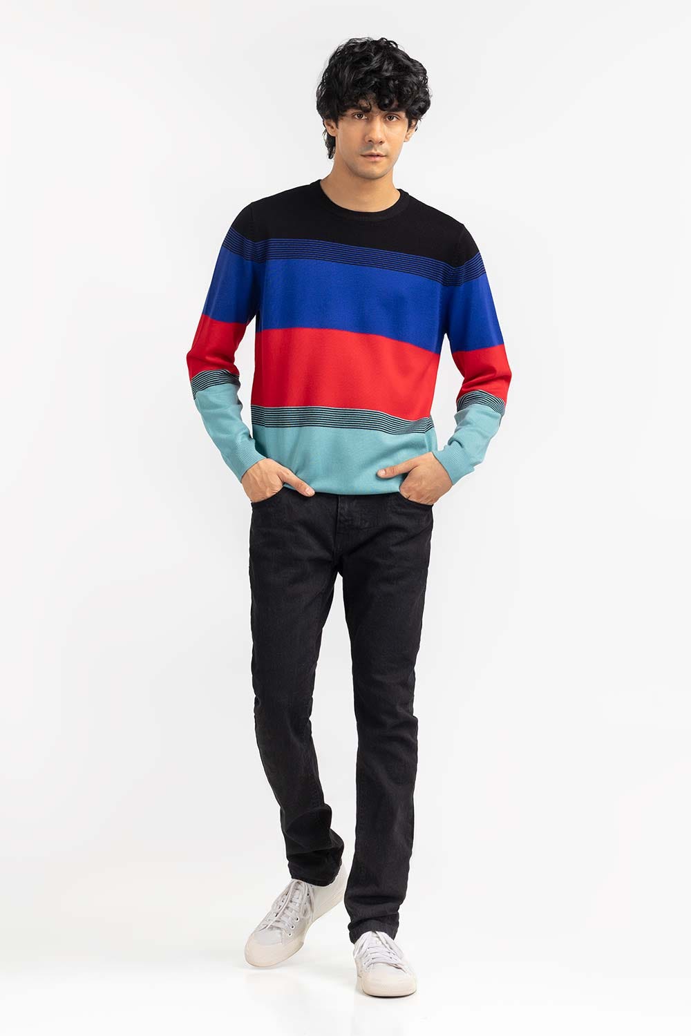 Multi Color Striped Crew Neck Sweater SWT-FFSCN22-254