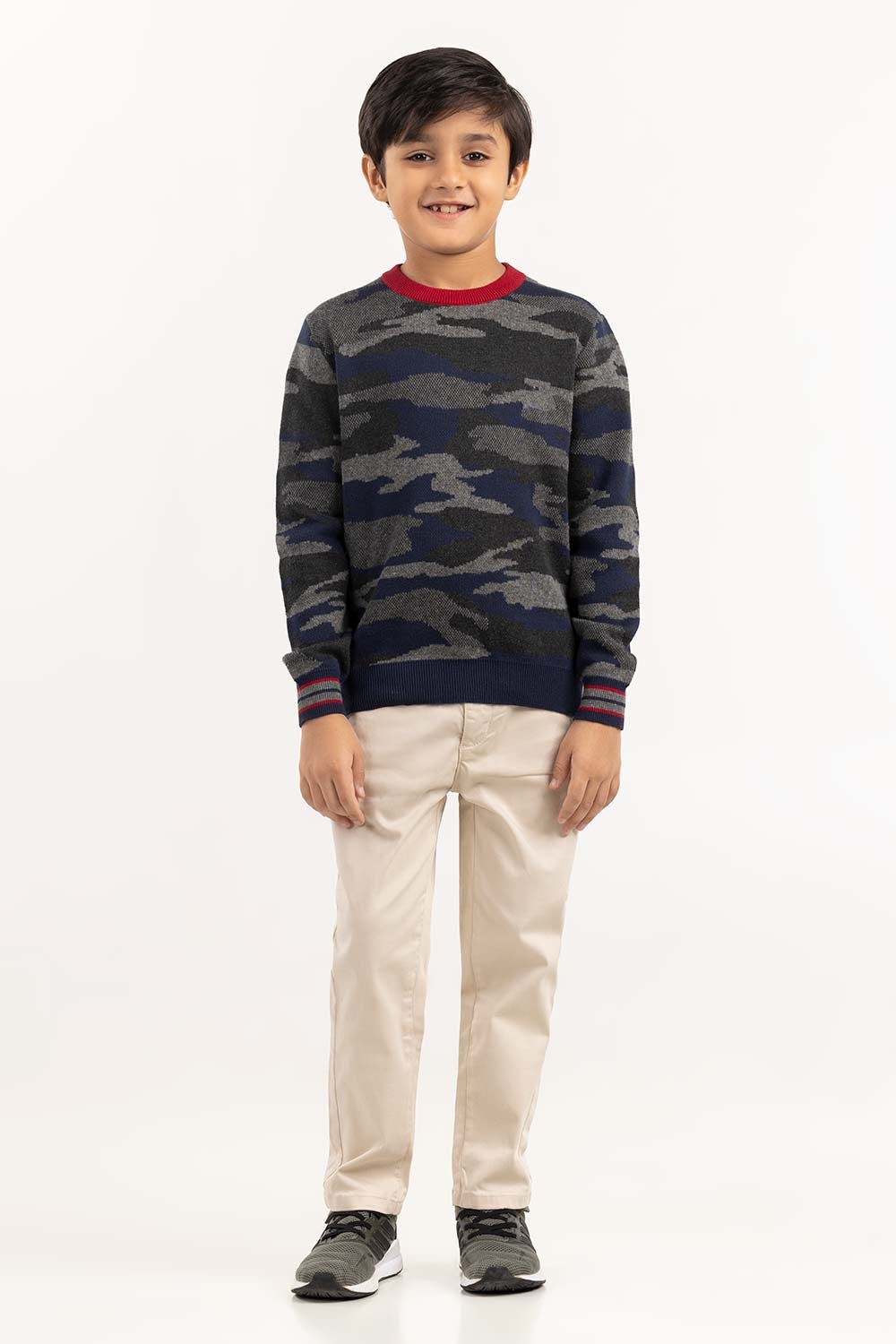 Junior Boy Multi Knit Sweater With A Round Neck 224-311-025