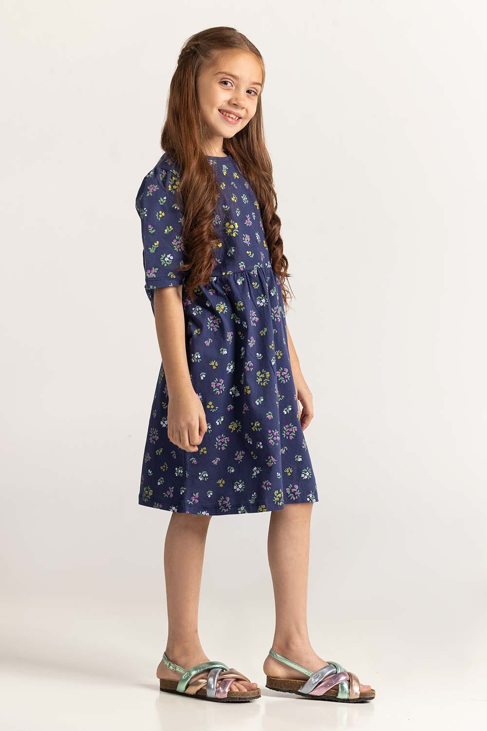 Navy Blue Junior Girl Printed Dress JG-DRS-SS24-403