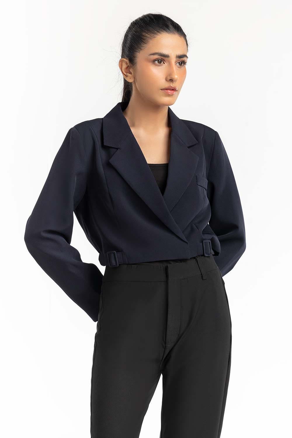 Navy Cropped Blazer 224-210-024