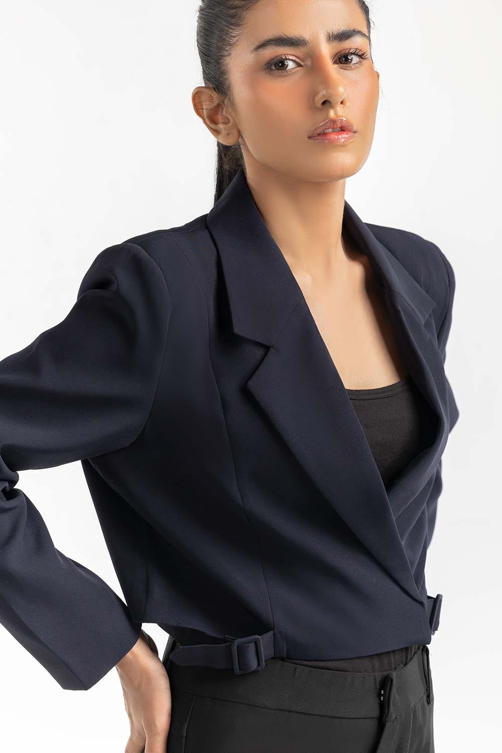 Navy Cropped Blazer 224-210-024