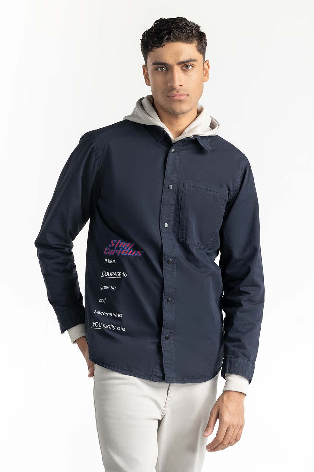 Navy Non-Denim Overshirt 224-117-012
