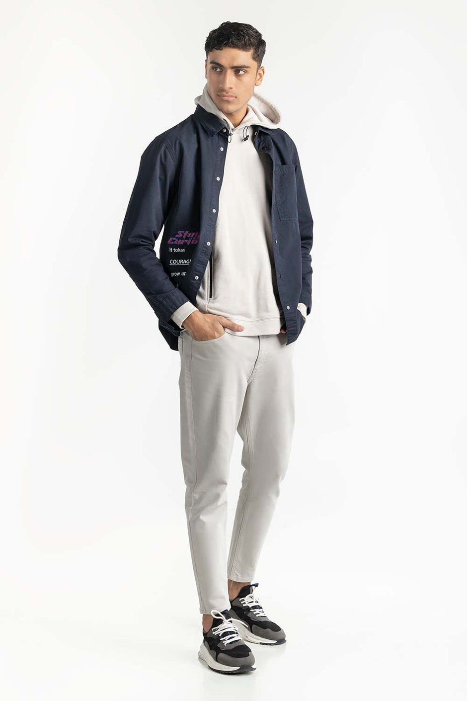 Navy Non-Denim Overshirt 224-117-012