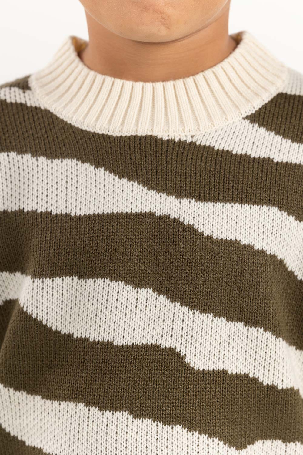 Toddler Boy Off-White And Brown Knit Sweater 224-511-023