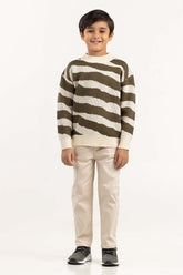 Toddler Boy Off-White And Brown Knit Sweater 224-511-023
