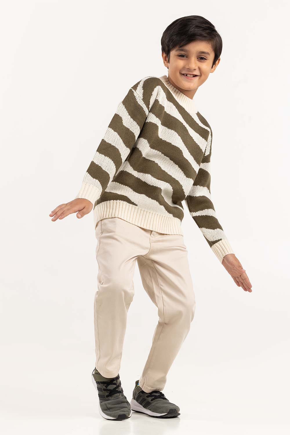 Toddler Boy Off-White And Brown Knit Sweater 224-511-023
