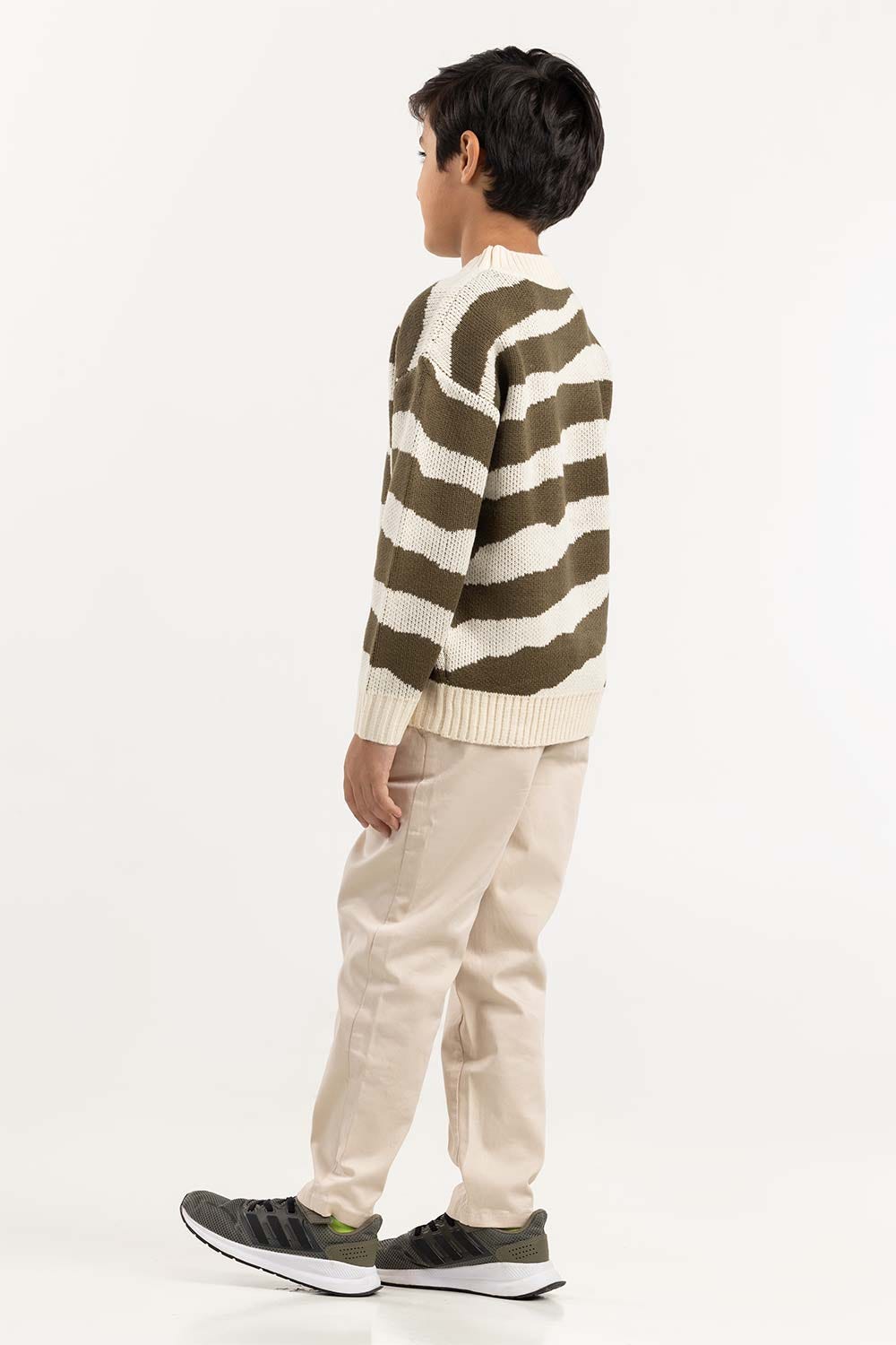 Toddler Boy Off-White And Brown Knit Sweater 224-511-023