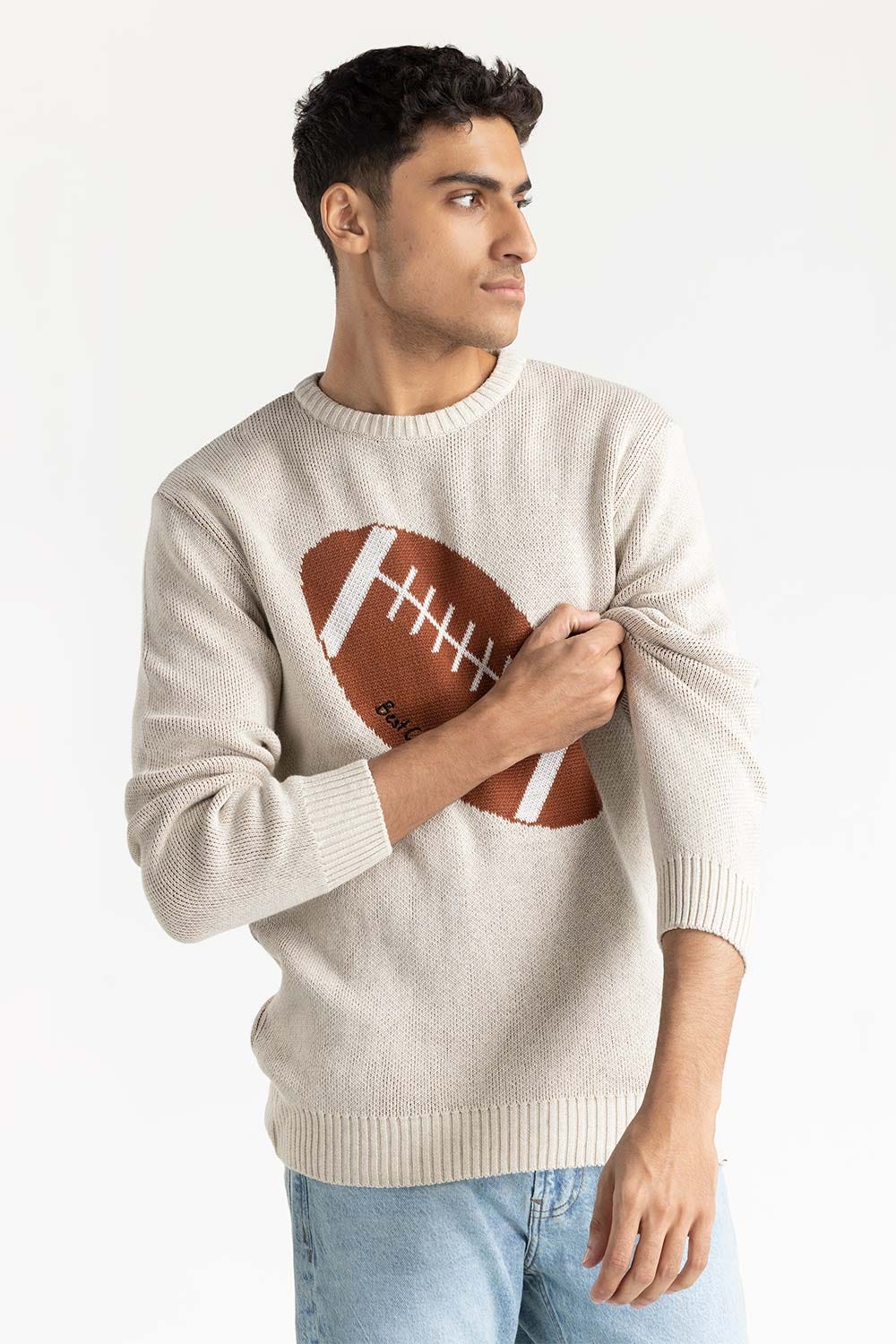 Off White Jacquard Sweater 224-111-008