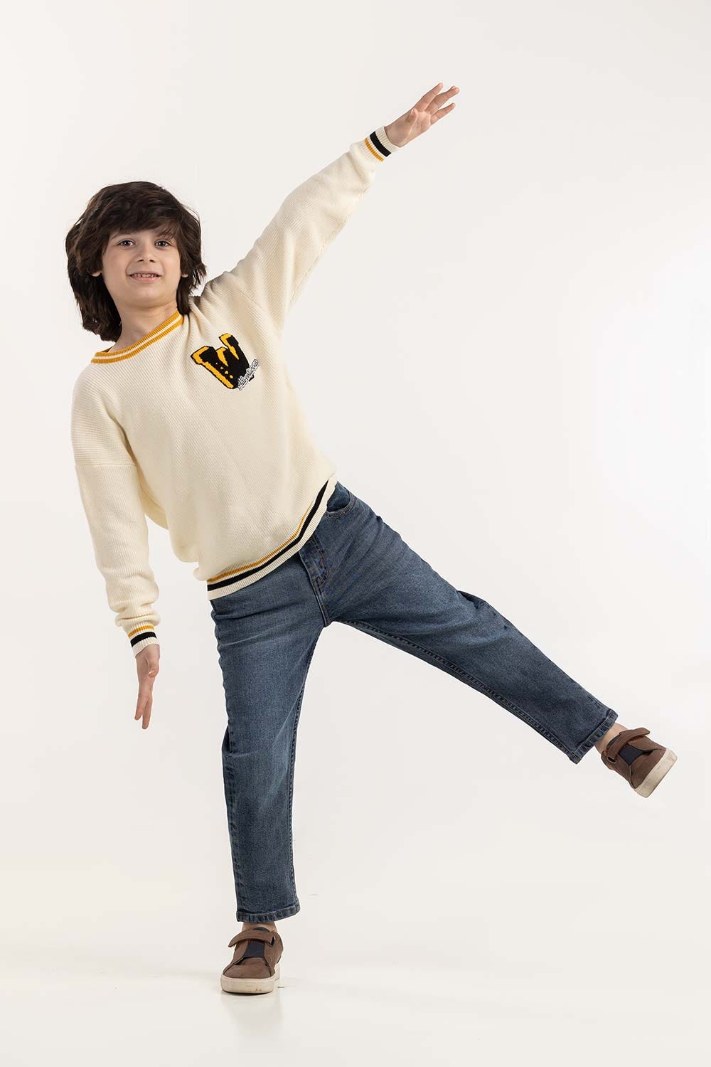 Junior Boy Off-White Knit Sweater 224-311-037