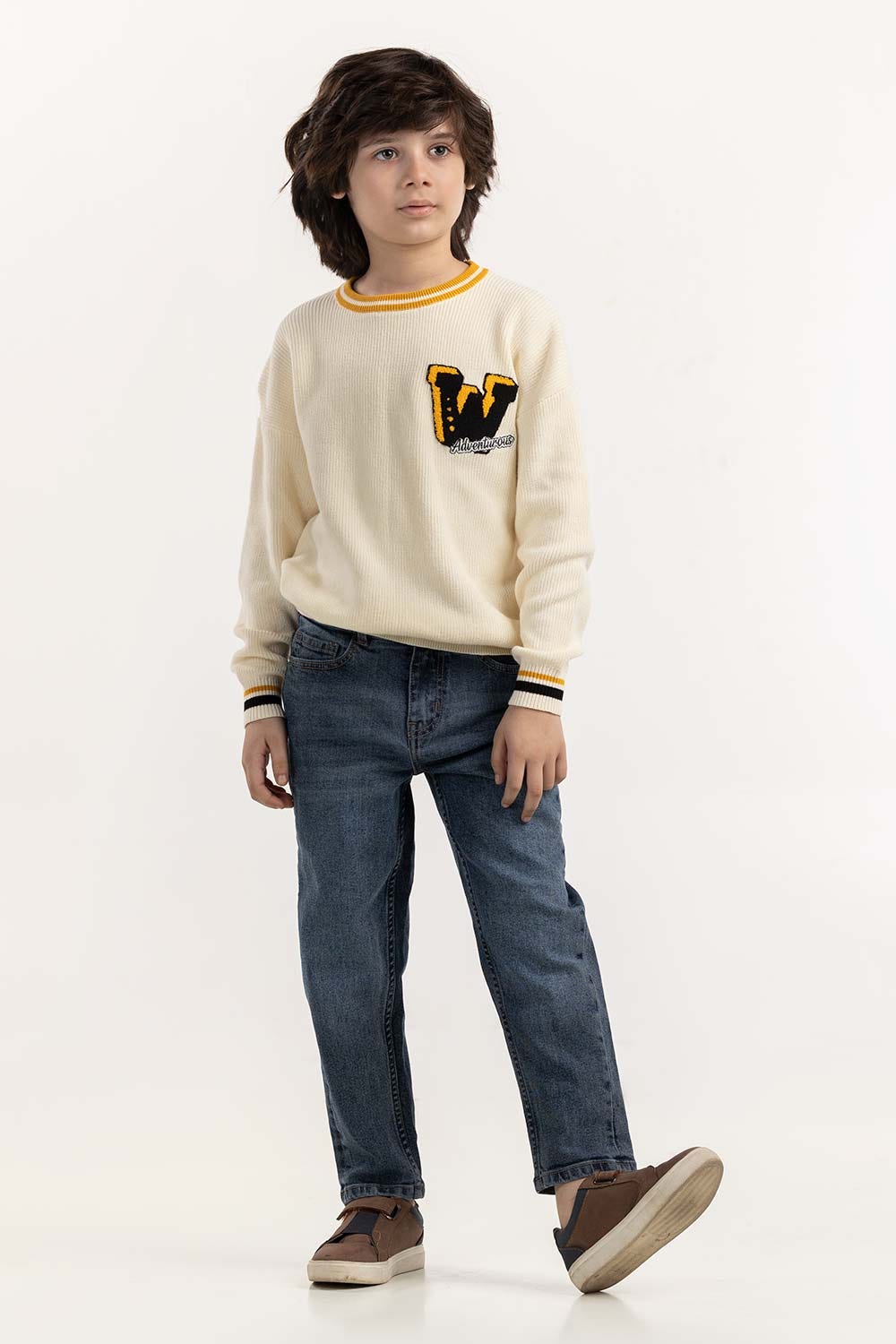 Junior Boy Off-White Knit Sweater 224-311-037