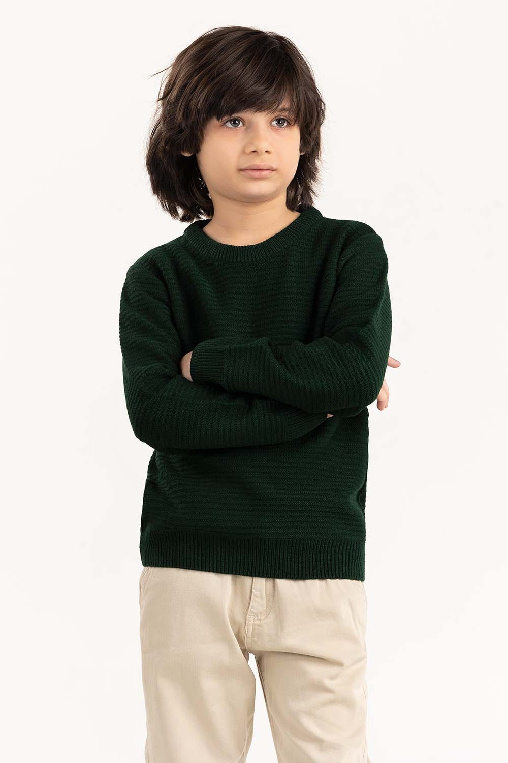 Junior Boy Olive Knit Sweater 224-311-100