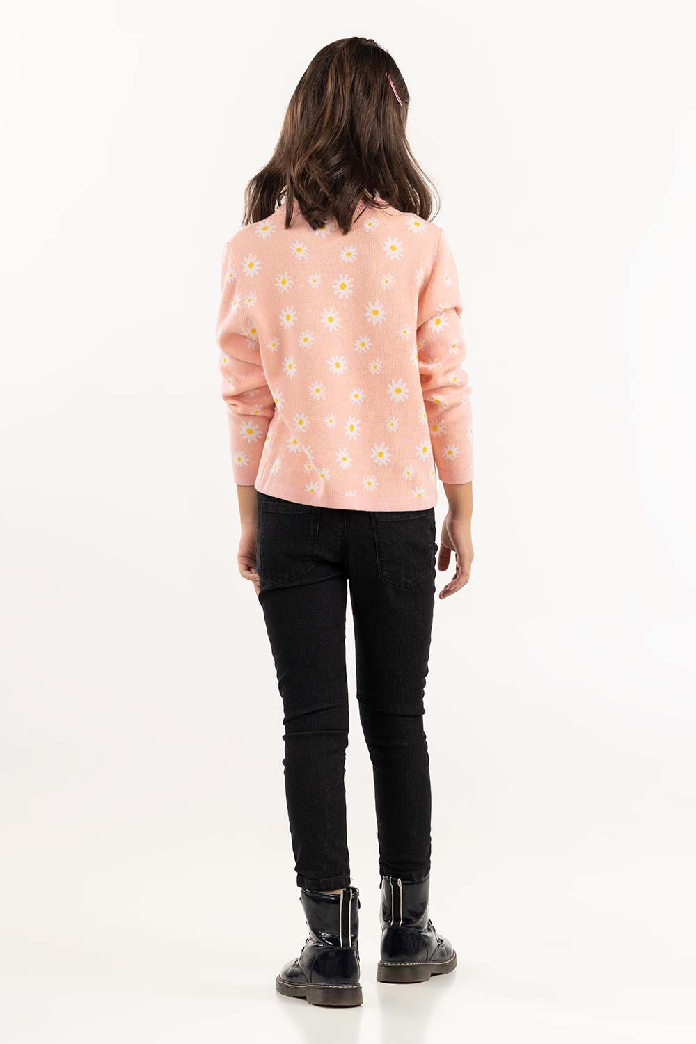 Junior Girl Peach Jacquard Knit Sweater 224-411-024