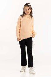 Junior Girl Peach Sweater With High-Neck 224-411-010