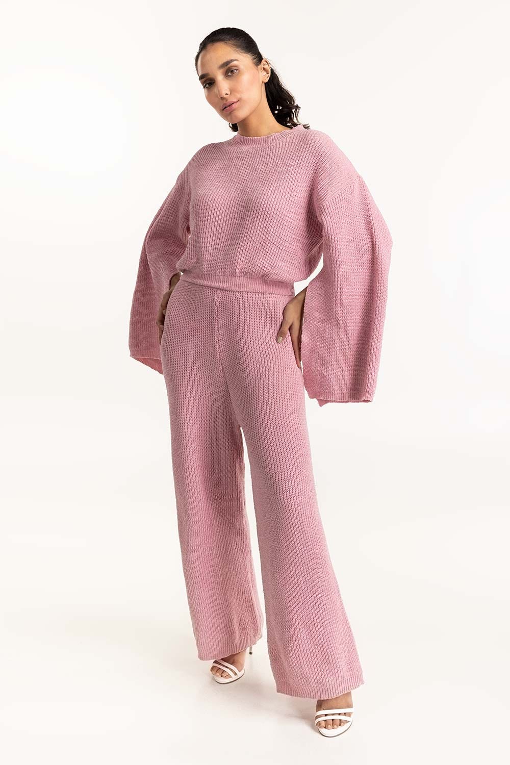 Pink Cropped Knit Sweater 224-216-301