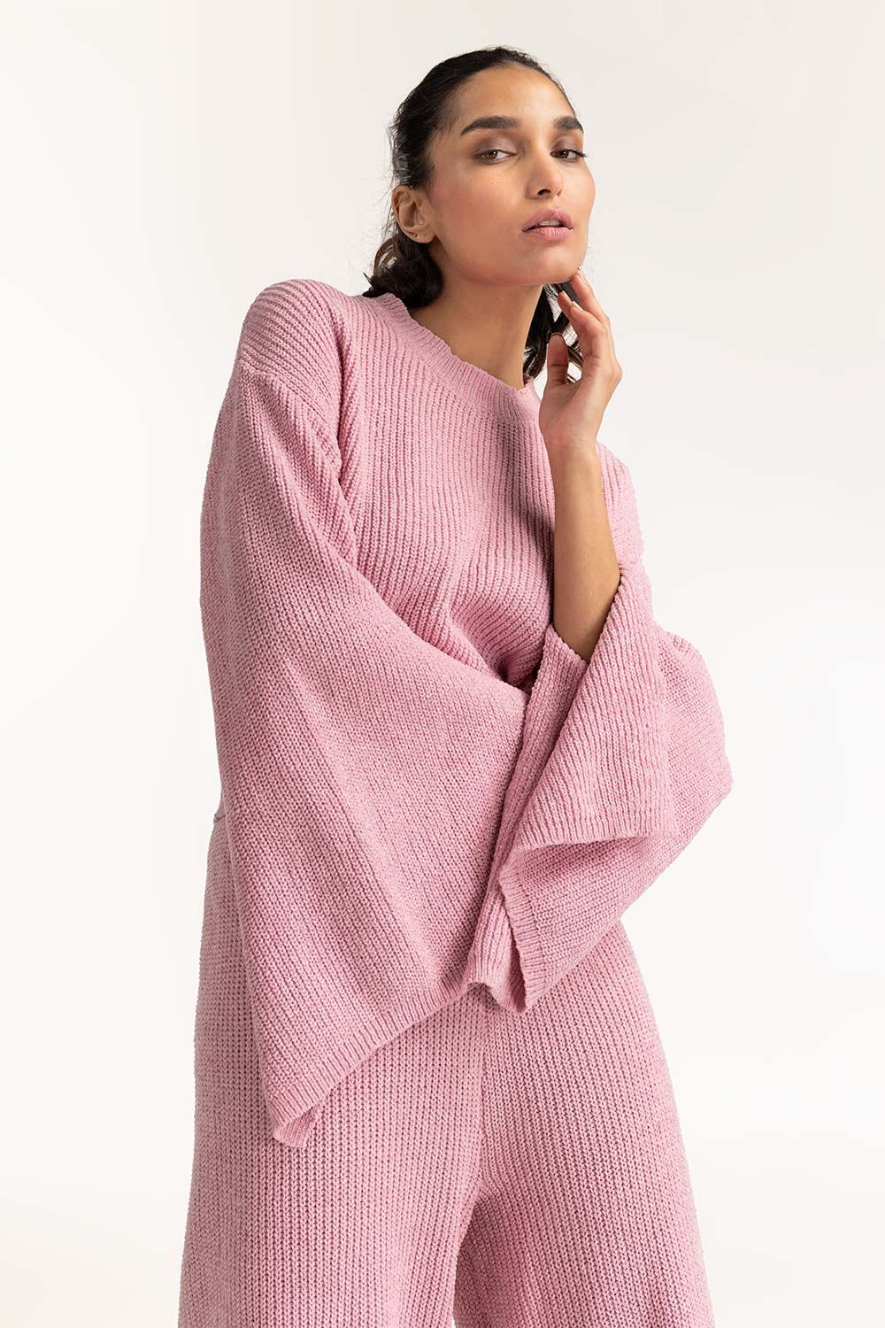 Pink Cropped Knit Sweater 224-216-301