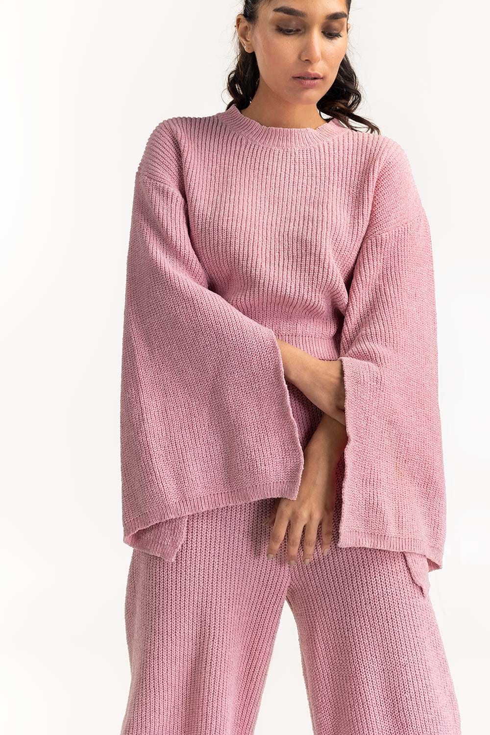 Pink Cropped Knit Sweater 224-216-301