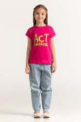 Pink Junior Girl Knit Printed Tee JG-TS-SS24-040